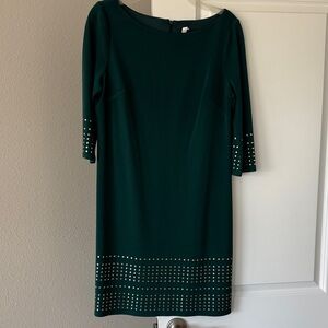 Chic Teal Long Sleeve Dress with Studded Details